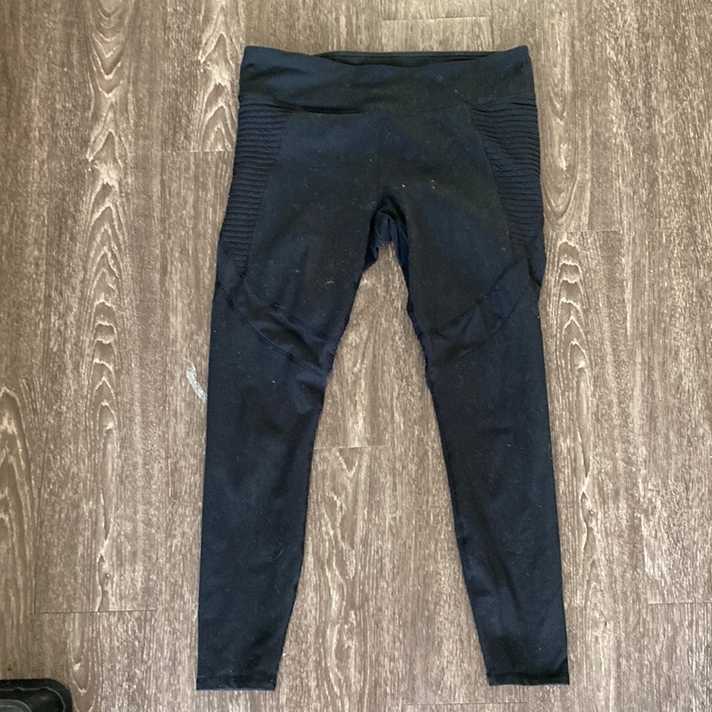 Fabletics leggings with moto design and sheer side panels
